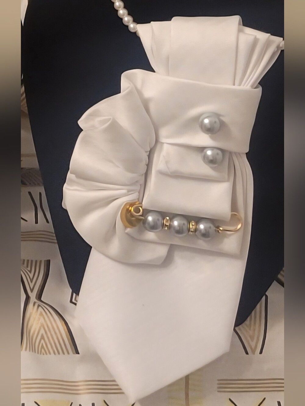 Elegant White Pearl-Accent  Necktie Necklace